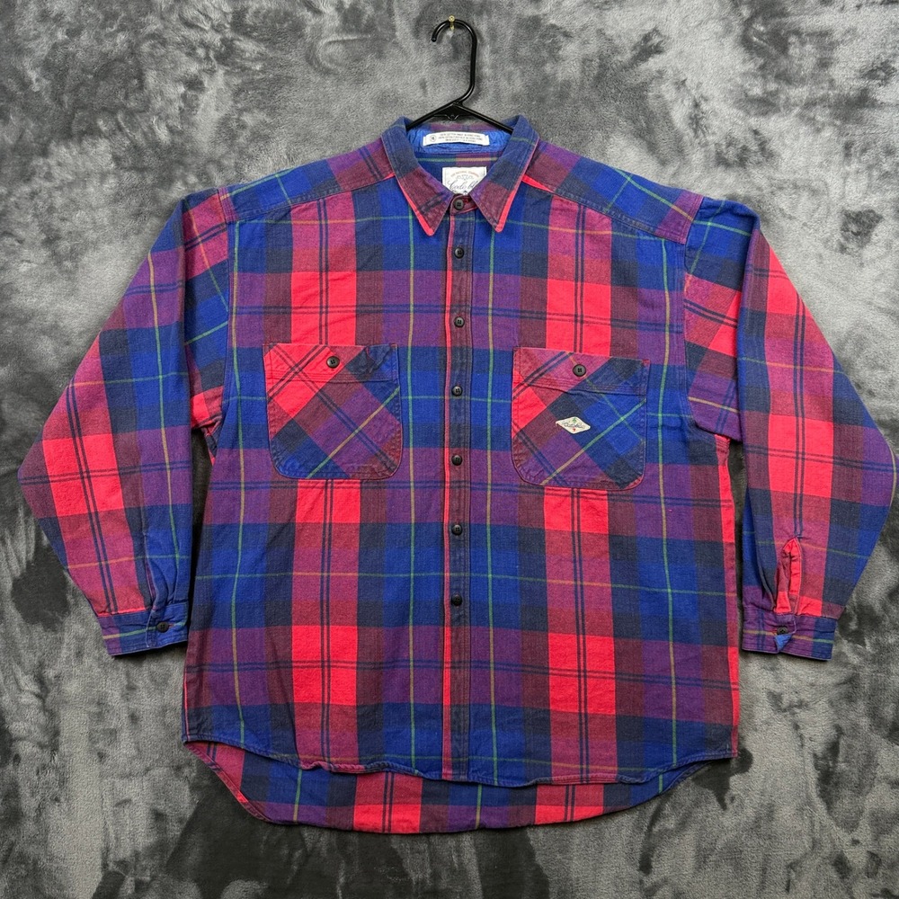 Code Bleu Button Down Shirt Mens XL Red Blue Plaid Flannel Long Sleeve Cotton